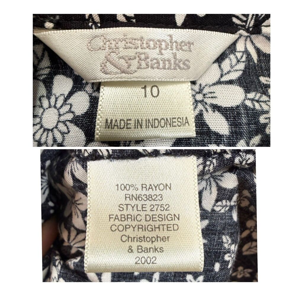 Vintage Black White Floral Daisy Rayon Midi Straight Skirt | Christopher & Banks - Picture 7 of 8